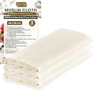 Duldul Muslin Cloths for Cooking, Unbleached 90 Grade 100% Cotton Reusable and Washable Cheese Cloths for Straining Pack of 3 (40x50cm)