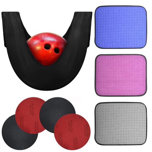 BROTOU Bowling Accessories Kit with 3Pcs Towels and 1pc Rolling Bag for Ball Cleaning, Includes Thumb Tape & Sanding Pads Options (Multicolor, 3 Bowling Towels &1 Seesaw Bag & 4 abralon Pads)