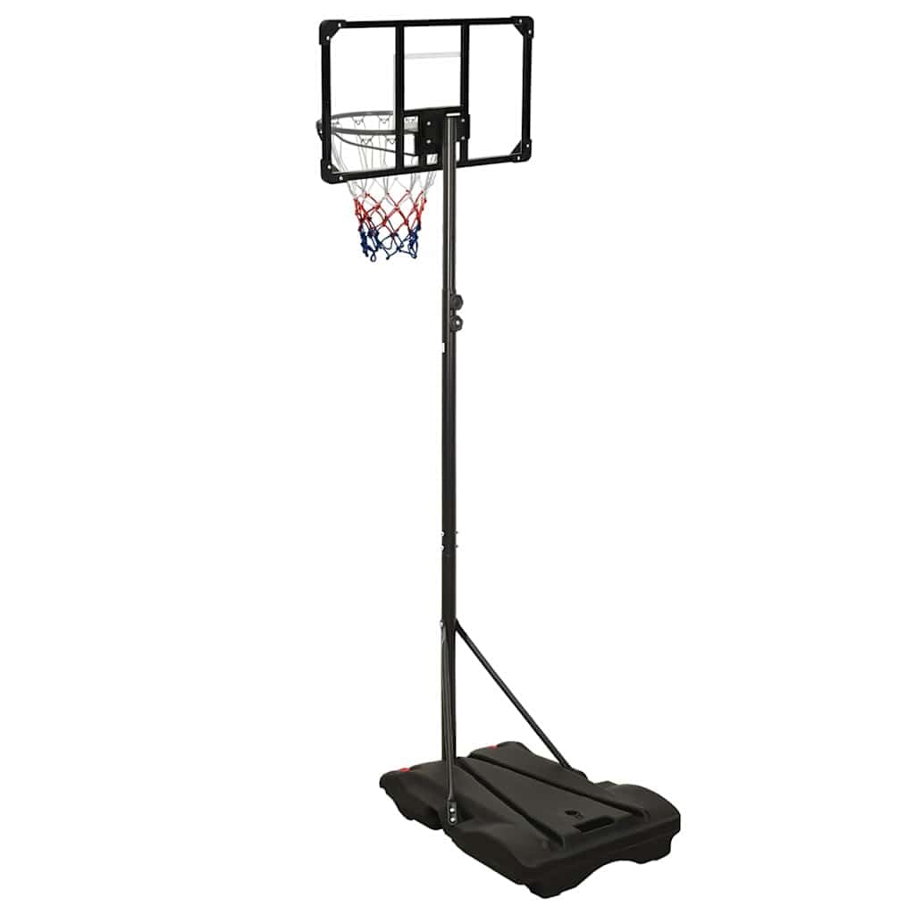 Supporto da basket trasparente regolabile in altezza 216-250 cm con pannello posteriore in policarbonato, anello in acciaio e rete in nylon resistente alle intemperie, portatile con ruote