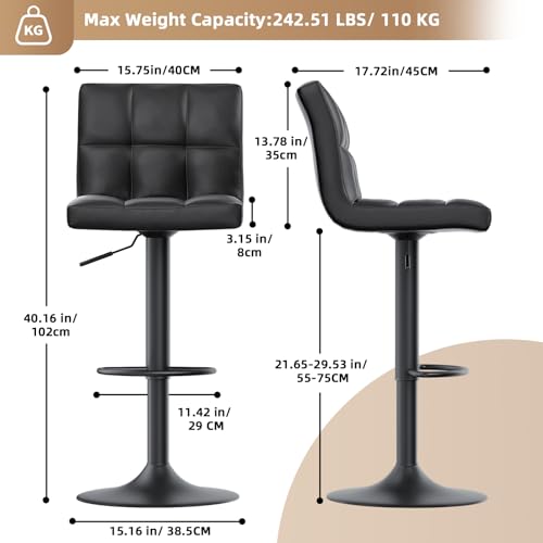 Miniatura 2 de Bigzzia Taburete De Bar, Juego De 2 Taburetes De Bar De Cuero De Pu Giratorios Con Altura Ajustable Con Respaldo Para Encimera De Desayuno, Cocina Y Taburetes De Bar Para El Hogar Nuevo Juego Negro
