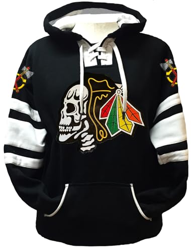 Fear The Feathers Skull Game Day Chicago Hockey Hoodie Black/White