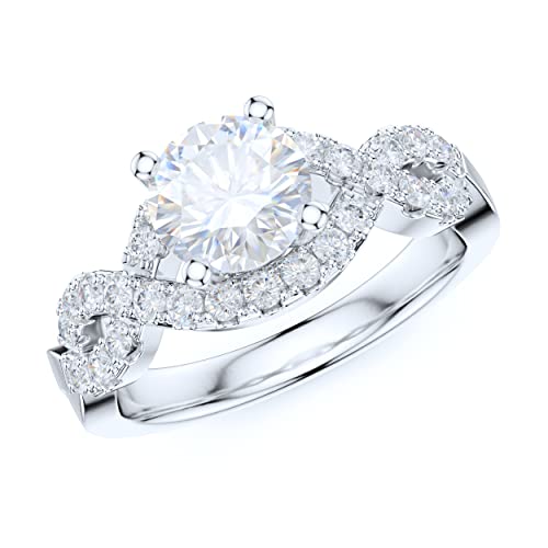 Sterling Silver Luxury Vintage Infinity Twisted Vine Simulated 1CT Round Brilliant Diamond or Genuine Moissanite Engagement Ring Halo Bridal Ring
