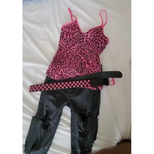Striped Cropped Top Y2k Leopard Print Spaghetti Strap Tops Emo Grunge 2000s Cheetah Top Women Vintage Camisole3
