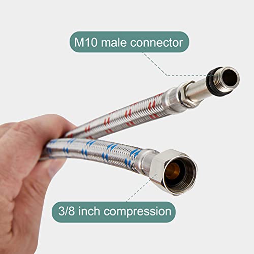 Midanya 32-Inch Long Faucet Connector, Braided Stainless Steel Supply Hose 3/8-Inch Female Compression Thread x M10 Male Connector, x 2 Pcs (1 Pair)