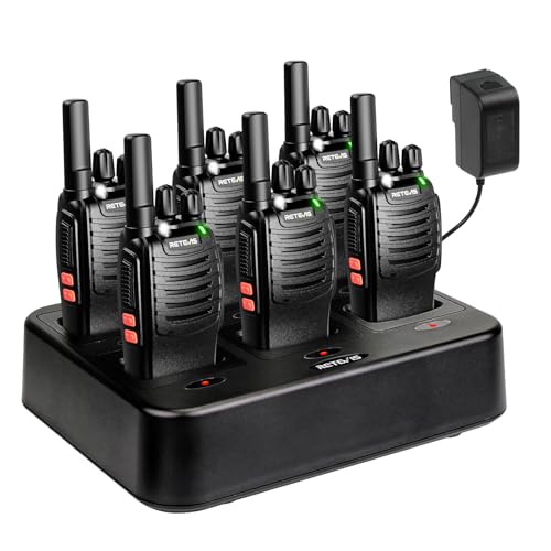 Image of Retevis H-777 Walkie Talkies with 6 Way Charger, Flashlight, USB-C 6 Pack | Crystal-Clear Audio & Emergency Alert VOX Hands-Free Rechargeable Portable FRS Two-Way Radios for School, Event Use