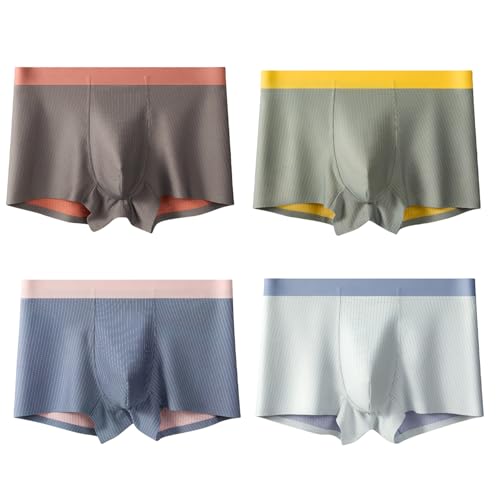 Men's 2-in-1 Dual-Side Striped Underwear Modal Microfiber Trunks Moisture-Wicking Stretch Boxer Briefs 4-Pack