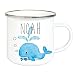 Emaillebecher für Kinder mit Wunschname Bedruckt/Tasse im Vintage Design mit Motiv und Namensdruck/Tasse 8 cm Höhe 300 ml Füllmenge (Wal)