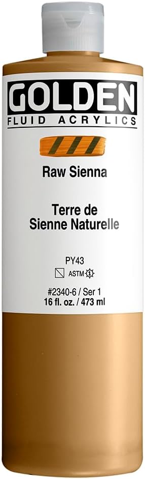 GOLDEN Fluid Acrylics, Raw Sienna, 16 fl. oz. Bottle, Professional Acrylic Paint, Semi-Transparent