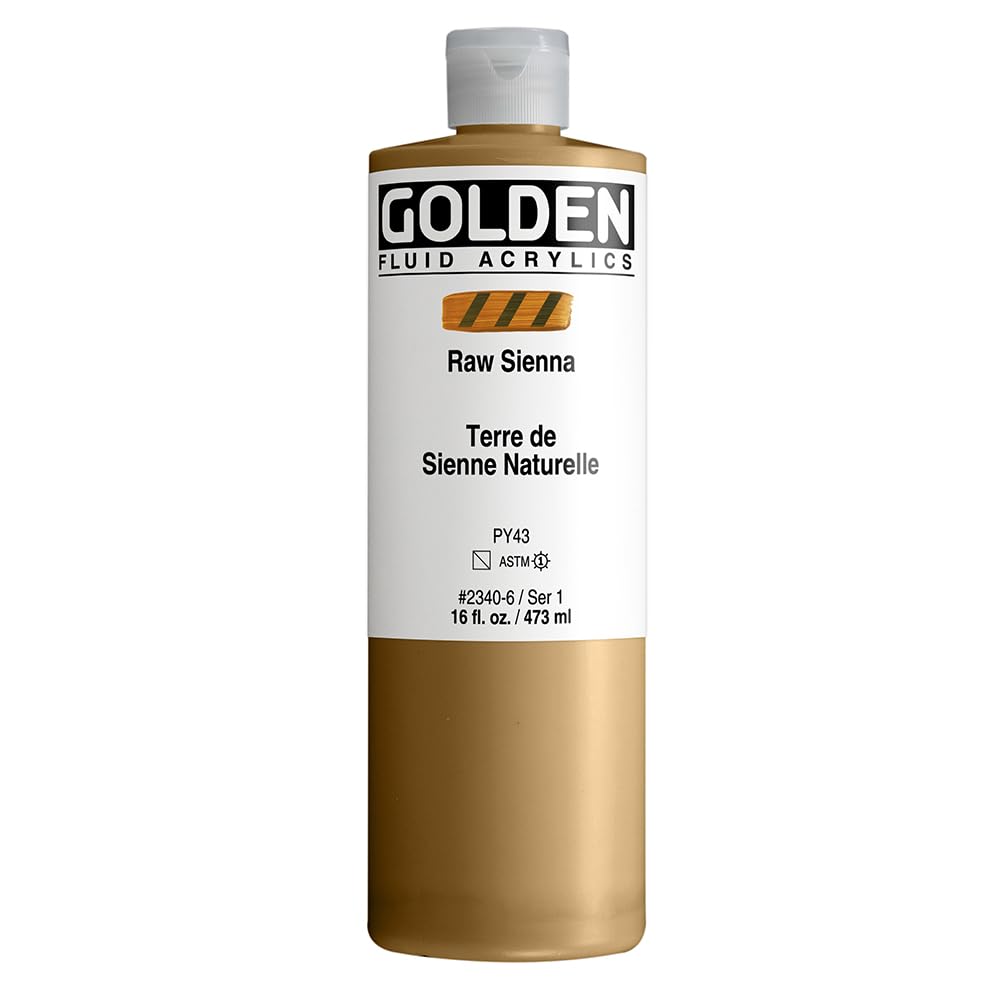 GOLDEN Fluid Acrylics, Raw Sienna, 16 fl. oz. Bottle, Professional Acrylic Paint, Semi-Transparent