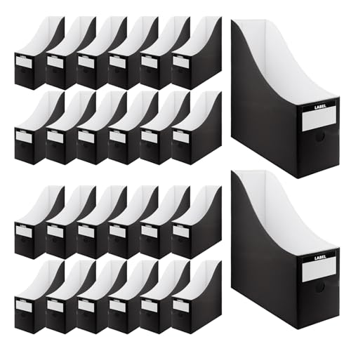 24 Stück Stehsammler Pappe Schwarz A4, 26 x 9 x 27 cm Zeitschriftensammler Set für Büro, Pappier Schreibtisch Organizer für Datei Ordner Schreibwaren Bürobedarf