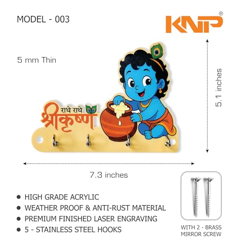 Image of KNP Art Acrylic Key Holders, Premium HD UV Printed, Multipurpose Key Stand for Home, Office Decor, Weather Proof, Anti-Rust, Wall Mounted Key Holder, Cartoon Theme, (Kanha)