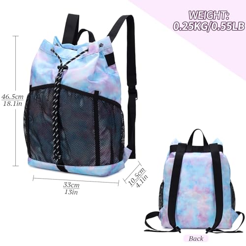 Lohol Lightweight Drawstring Backpack with Mesh Pockets for Women Men, Water Resistant String Bag for Sports Beach Swimming Camp Travel (Galaxy Purple Blue)2