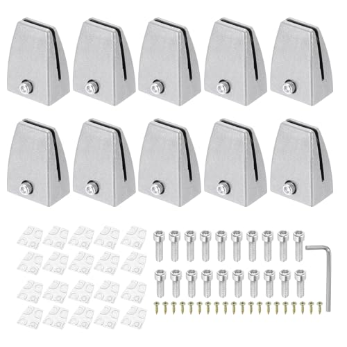 PATIKIL 10 Pcs Office Desk Partition Support Bracket, Aluminum Alloy Sneeze Guard Support Clamps Desktop Divider Clips for Offices Stores Counter Privacy Panel, Silver