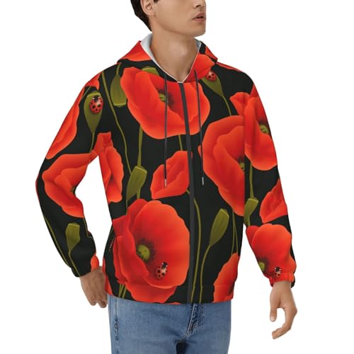 Sweat à capuche homme imprimé fleurs de coquelicot pull souple anti-froid