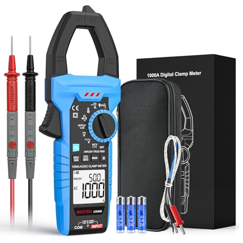 MESTEK Digital Inrush Clamp Meter Multimeter 1000A TRMS 6000 Counts Voltage Tester Volt Amp Meter with VFD, LOZ Mode, NCV, Measuring AC DC Current Voltage Temperature Capacitance Resistance Continuity