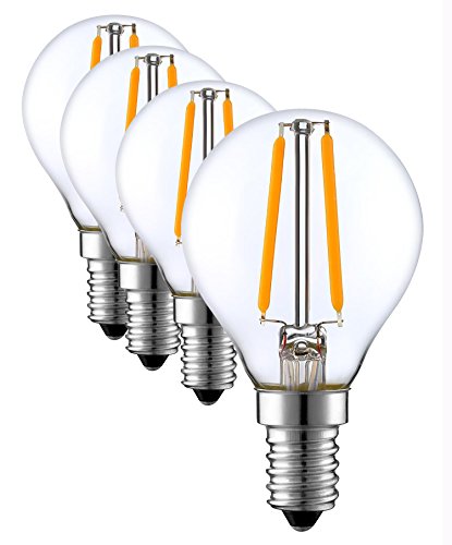 SleekLighting 2 Watt G16.5 E12 LED Filament Globe Light Bulb, Dimmble (25W Incandescent Replacement) Warm White 2700K - 4 pack