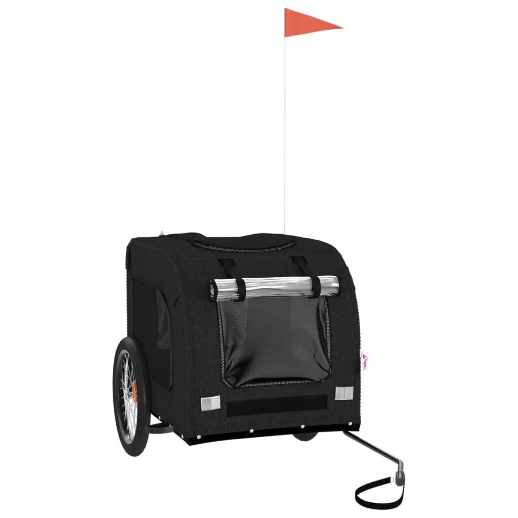 vidaXL Pet Bike Trailer, Pet Cart Carrier for Small Dogs, Pet Bike Trailer with Flag, Dog Bicycle Wagon, Black Oxford Fabric and Iron — image 1