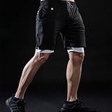 Hombres Pantalones Cortos para Atléticos,Pantalones cortos deportivos de secado rápido, pantalones de doble capa con orificios para auriculares-black_XXXXL,Pantalon Corto Hombre Deporte Secado