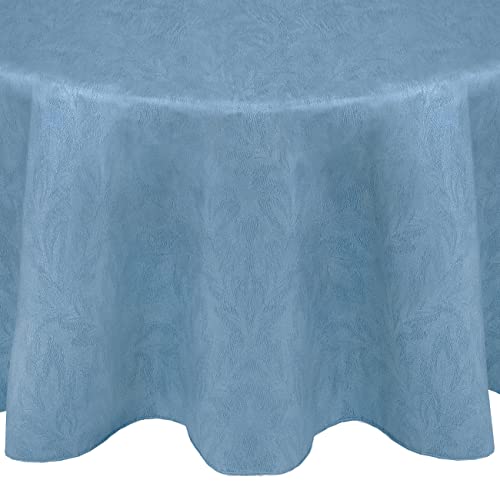 Newbridge Blue Napa Leaf Solid Color Vinyl Flannel Backed Tablecloth, Hotel Quality Indoor/Outdoor Patio, Kitchen, Bbq, Dining Room Vinyl Tablecloth, 52” X 52” Square #TOP5