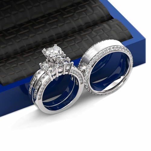 3pc Couples Wedding Ring Sets His And Hers Women Sterling Silve and men Wedding Bands Together With Jewelry Box