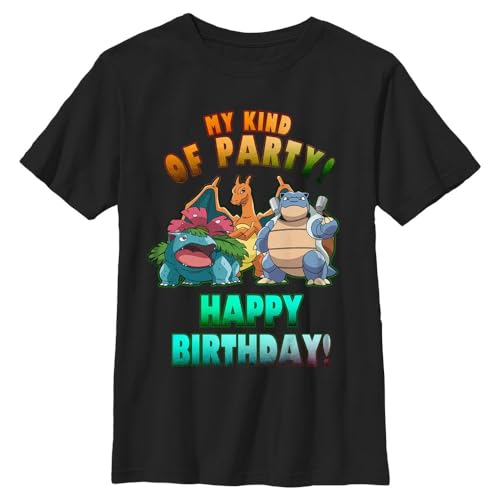Pokemon Boys Birthday Party Short Sleeve Tee Shirt, Black, Youth X-Small