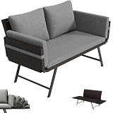 BYYBOU Gartensofa 2 Sitzer mit Liegefunktion, Verstellbare Couch klappbarer Armlehnen, Outdoor schlafsofa mit Kissen, Polyrattan Gartenbank Lounge Sofa für balkonmöbel,Terrasse, Gartenmöbel (Dunkel)