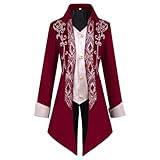 [Yindaity] タキシード メンズ 中世 衣装 燕尾服 刺繡 ロングコート 大人 貴族 国王 コスプレ 王子様 貴公子 仮装 コート 西洋 紳士 ゴシック コスチューム スチームパンク ジャケット ナポレオン風 人気 礼服 ステージ衣装 演劇オペラ声楽(レッド,XL)