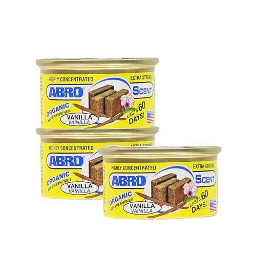 Image of ABRO Car Air Fresheners: Canned, Spill Proof Airfreshener for Home, Office, or Car Accessories Interior, Lasts Up to 60 Days - 3 Pack Vanilla Scent