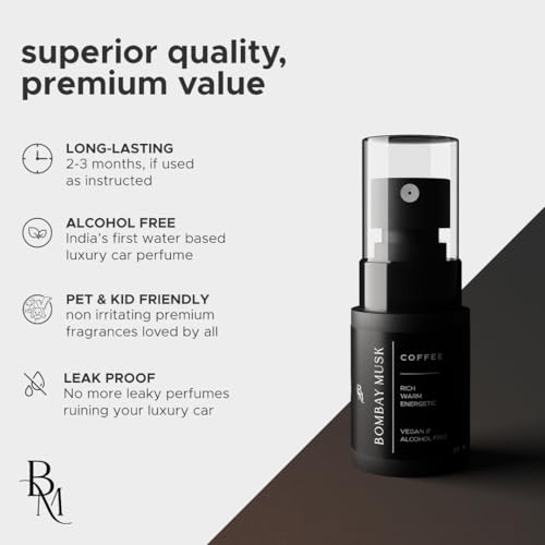 Image of Bombay Musk Coffee Luxury Car Perfume | Long Lasting Car Fragrance & Car Freshener | Alcohol Free & Plant Based | 60+ Days | 200+ Sprays | Perfume for Car