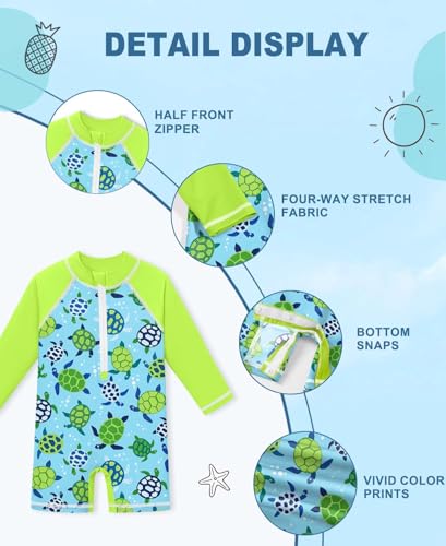 Image of BesserBay Baby Boy Swimsuit UPF 50+ Zip Front Long Sleeve Snaps Bottom One Piece Rash Guard 0-36 Months