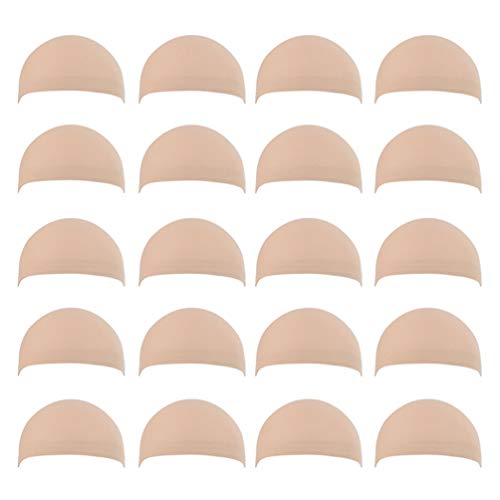 Miayon 20pcs Beige Wig Cap Unisex Natural Nylon Wig Caps for Kids,Girl and Women (Beige)