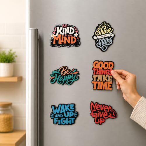 Image of GKD Wooden Motivational Quotes Fridge Magnet - Positive Quote Decor for Fridge, Office, Study Desk | Gift for Students, Friends & Colleagues Pack of 6 (Motivational Quotes)
