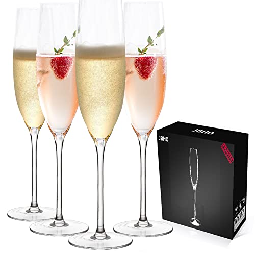 Jbho Champagne Glasses-Elegant Flutes-Gift-Box-Hand Blown Champagne Flutes Glass-100% Lead-Free Premium Crystal - Gift Idea For Wedding, Anniversary, Christmas,New Year-Set Of 4- 8Oz, Clear #TOP12