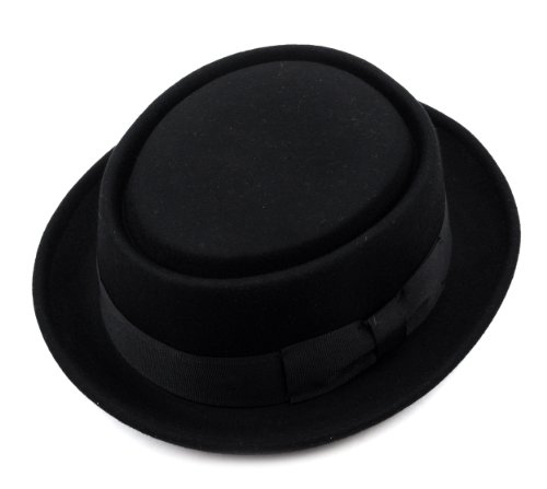 Nyfashion101 Mens Crushable Wool Felt Porkpie Hat W/Feather He09 Bk-L/Xl Black #TOP4