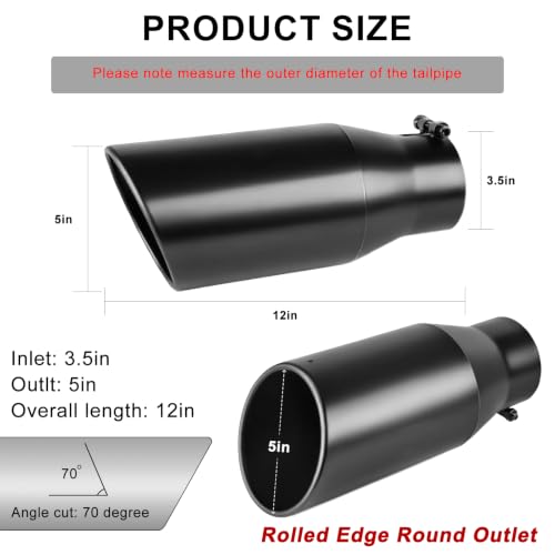 Image of 3.5 in Exhaust Tip, 3.5 inch Inlet 5 inch Outlet 12 inch Length, Bolt On