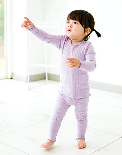 VAENAIT BABY Infant Toddler Kids Girls Long Sleeve Modal Sleepwear Pajamas 2pcs Set Shirring Purple L - Thumbnail 2