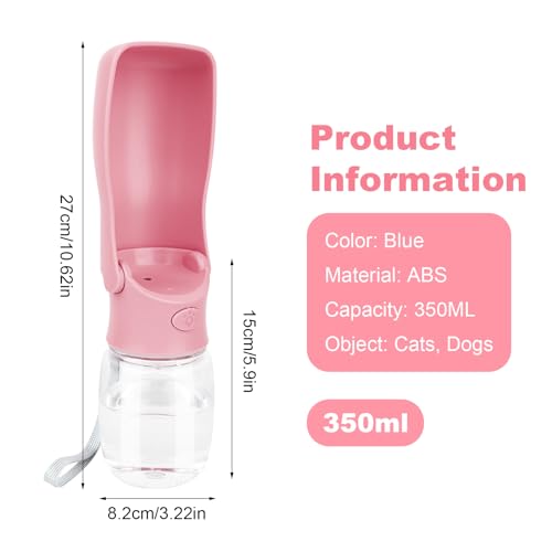 VFANDV Tragbare Haustier Trinkflasche, Trinkflasche Hunde, Hundewasserflasche, 180°Faltbare Hund Katze Haustiere Auslaufsicher Wasserflasche für Täglich Spazieren Gehen Reisen Campen (Rosa, 350ML)