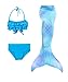 DEBAIJIA Ragazze Coda da Sirena Costume da Bagno 3 PCS Bambina Cosplay Bikini Monopinna Piscina Nuotare Partito(Blu-110)