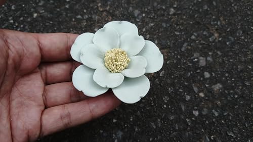 Image of Ceramic Flower Wall Art Decor, Artificial Flower Wall Sculpture,Handmade Ceramic Flowers for Home,Hallway,Living Room, Kitchen,Bathroom (Light Green,Osmanthus, 2.76 inch)