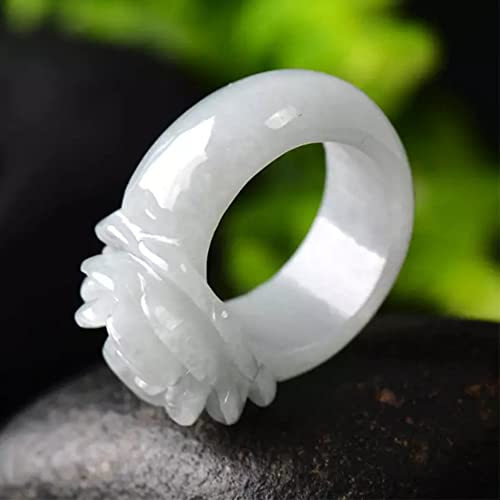 Natural White Jade Ring, Hand-carved Rose Flower Jade Ring, Crystal Clear Jade Stone Ladies Tail Ring, Eternity Ring Jewelry can Bring Good Luck for Women (8)2
