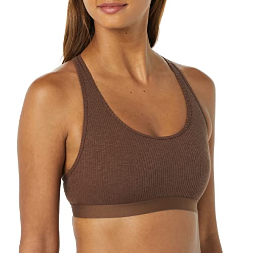 Amazon Essentials Women's Ribbed Lounge Unlined Scoop Neck Bralette, Pack Of 2, Brown/Mauve, Large #TOP4