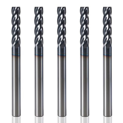 Image of Carbide Square End Mill Set, 5Pcs 4 Flute 1 /4 inch Cutting Diameter,1-1 /4 inch Thread Deep, 3 inch Overall Length, Micro Grain Carbide Mill Bits for Alloy Steels /Hardened Steels