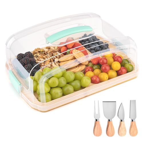 Tábua de charcutaria com tampa, tábua de charcutaria para viagem, bambu, charcutaria, queijo, com co