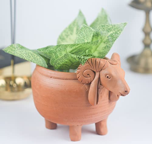Image of Premium Handmade Artisanal Terracotta Clay Sheep Shaped Pot / Planter / Flower Pot for Indoor Plants | Ideal for Home Decor or Showpiece or Key Holder| Eco Friendly| Handmade by Rural Artisans| Perfect for Balcony and Gifting