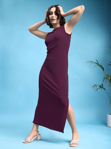 Image of PURVAJA Women's Bodycon Maxi Sleeveless Round Neck Solid Dress