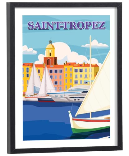 Tableau Saint-Tropez vintage affiche décoration bateaux port Côte d'Azur