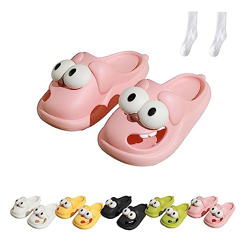 WIWIDANG Pantuflas con forma de beso de lengua, pantuflas de perro de ojo grande, dibujos animados divertidos en 3D, suela gruesa antideslizante para interiores y exteriores, Pink, 37/38 EU, BEDS889T