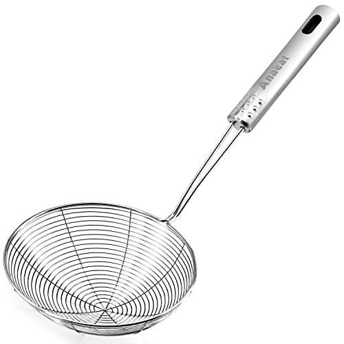 Anaeat 4.5" Stainless Steel Spider Strainer Skimmer, Professional Kitchen Pasta Strainer Spoon With Long Handle - Asian Strainer Ladle Wire Skimmer Spoons For Cooking And Frying #TOP23