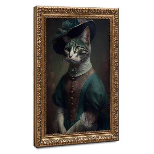 Portrait de chat vintage sur toile 61x91 cm pour salon élégant