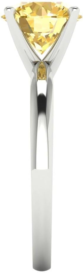 Clara Pucci Natural Citrine Round Cut Solitaire Ring | 14K Solid Gold | 2.00 cttw | Womens White Gold Fashion Jewelry